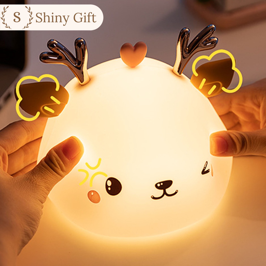 Đèn ngủ sáng tạo silicon chạm để đổi màu chú nai nhỏ dễ thương