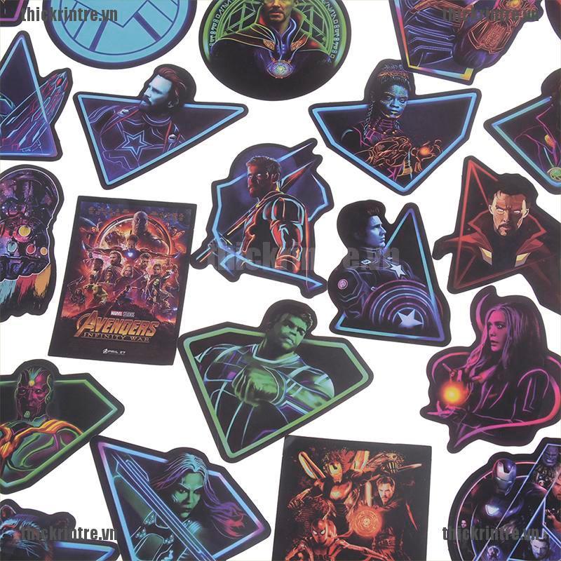 Bộ 49 hình dán laptop/ tủ lạnh/ đàn guitar phong cách Marvel The Avengers màu neon