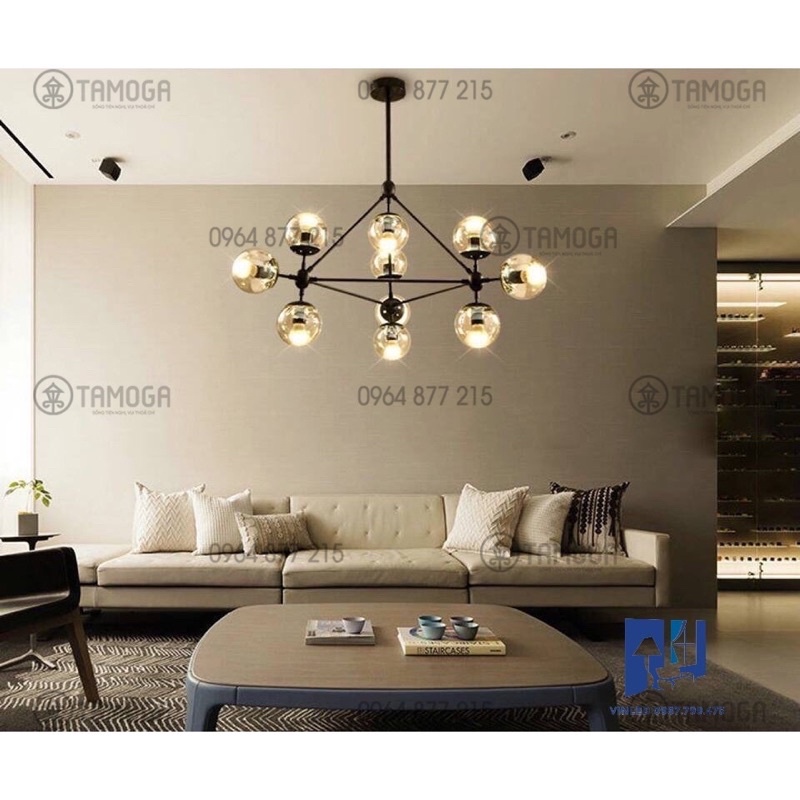 Đèn trần phòng khách, đèn treo trần nguyên tử 10 bóng HAPOVA HELI 4568 + Kèm  bóng led