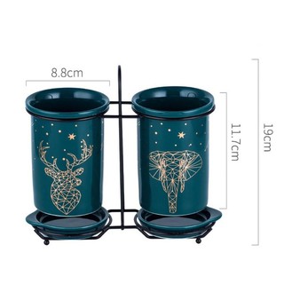 Bộ ống đũa đôi khung sắt sứ xanh