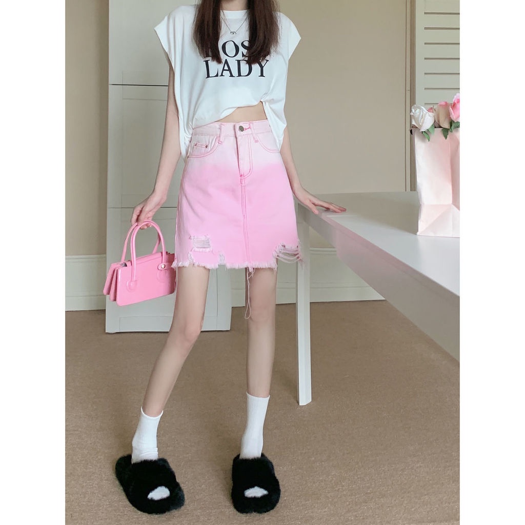 Chân váy jean Hồng Dáng Chữ A Trẻ Trung Năng Động Cho Nữ