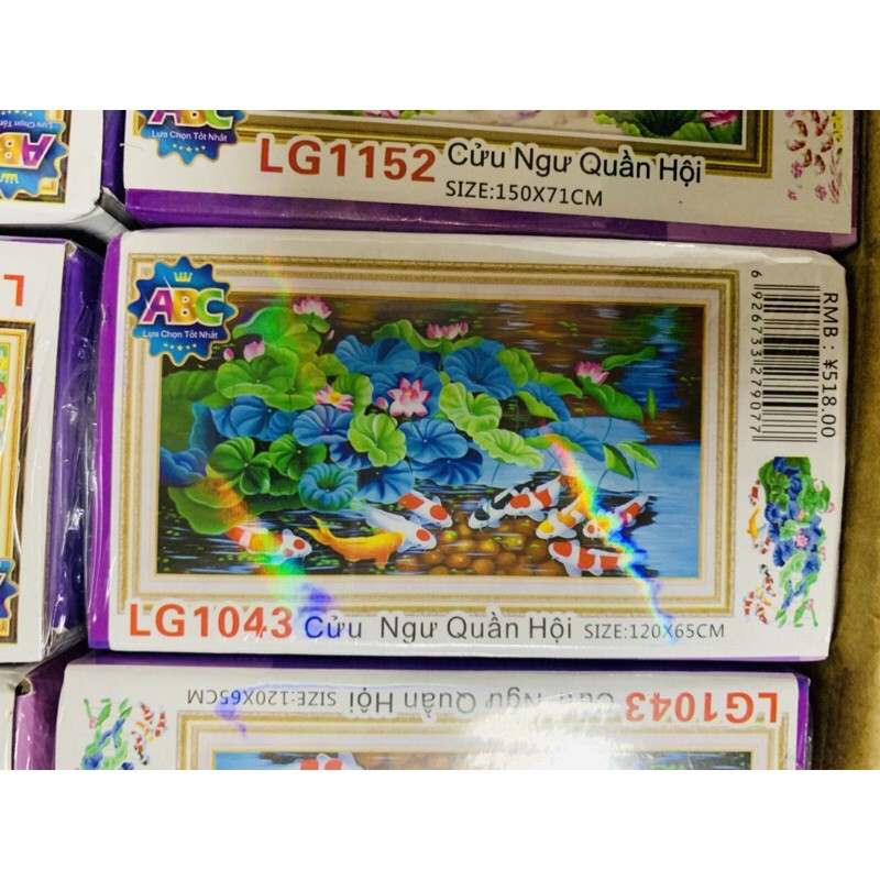 Tranh đính đá Cửu Ngư Quần Hội Lg1043 (120x65) chưa đính