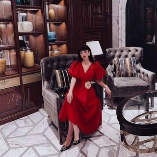 ĐẦM CỔ V TAY PHỒNG 9167