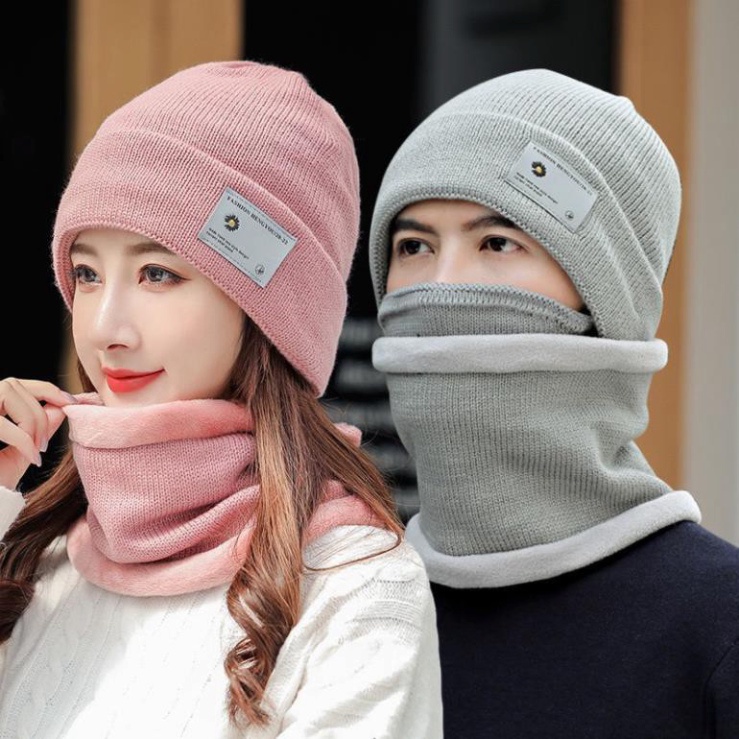 Mũ len nam,nữFREESHIPMũ len unisex trùm đầu lót lông kèm khăn giữ ấm chống lạnh,Chống gió nhiều màu