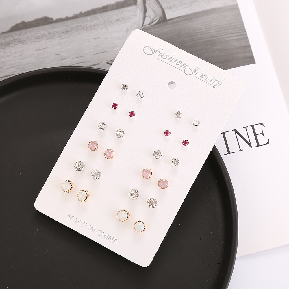 Bộ 12 đôi bông tai đính đá thời trang nữ