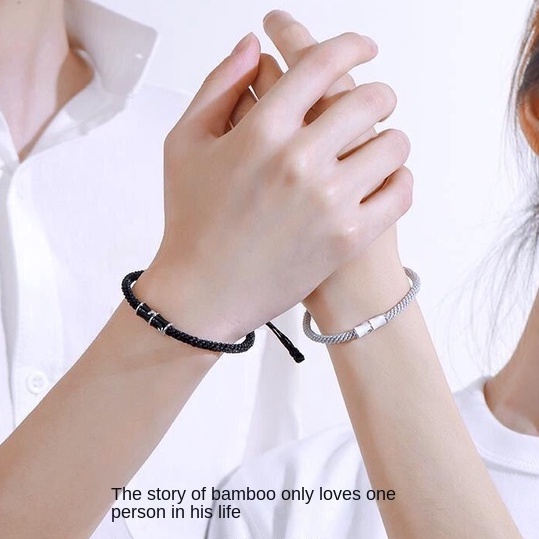 Vòng tay đôi hinh cây tre ý nghĩa vạn năm hạnh phúc có dây rút phong cách Hàn Quốc chất liệu Bạc925 Kratos