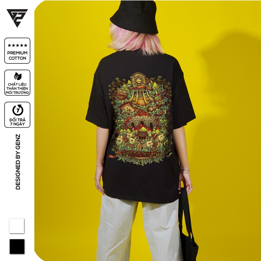 Áo thun tay lỡ unisex GENZ ulzzang chủ đề Địa Linh Nhân Kiệt