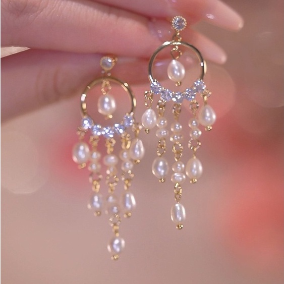 Khuyên Tai Tua Rua Hạt Ngọc Trai Tự Nhiên Chất Lượng Cao Phong Cách Hàn Quốc