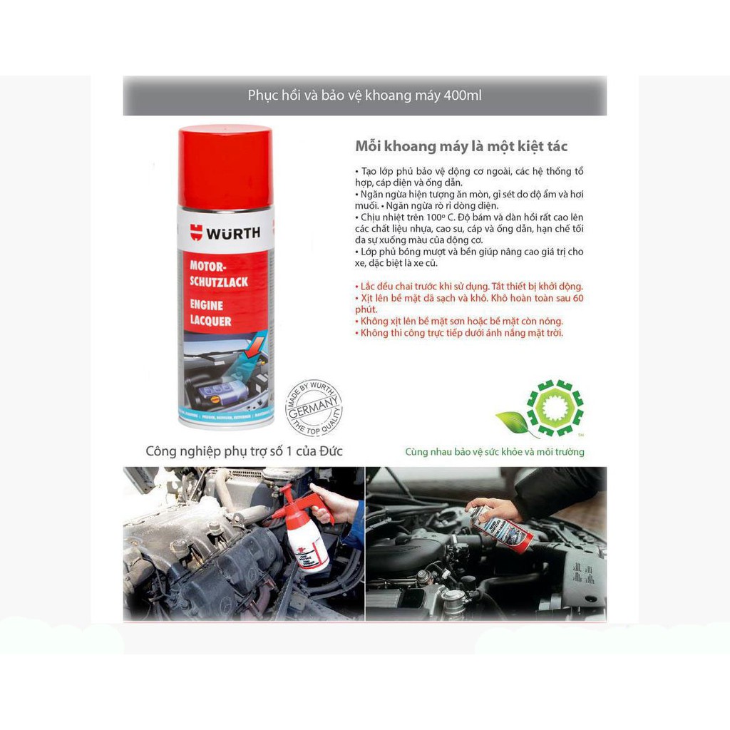 Phủ Bóng Bảo Vệ Khoang Máy Ô Tô WURTH ENGINE PROTECTIVE 400ML 0892790 chamsocxestore