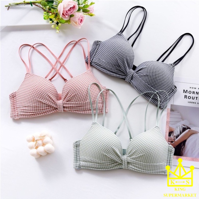 Áo lót hoạ tiết caro không gọng phối nơ xinh xinh