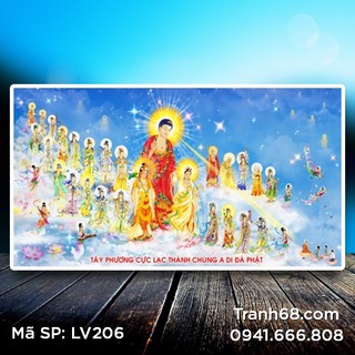 Tranh đính đá  Tây Phương Cực Lạc Thánh Chúng A Di Đà Phật LV206 kích thước 136*75cm.