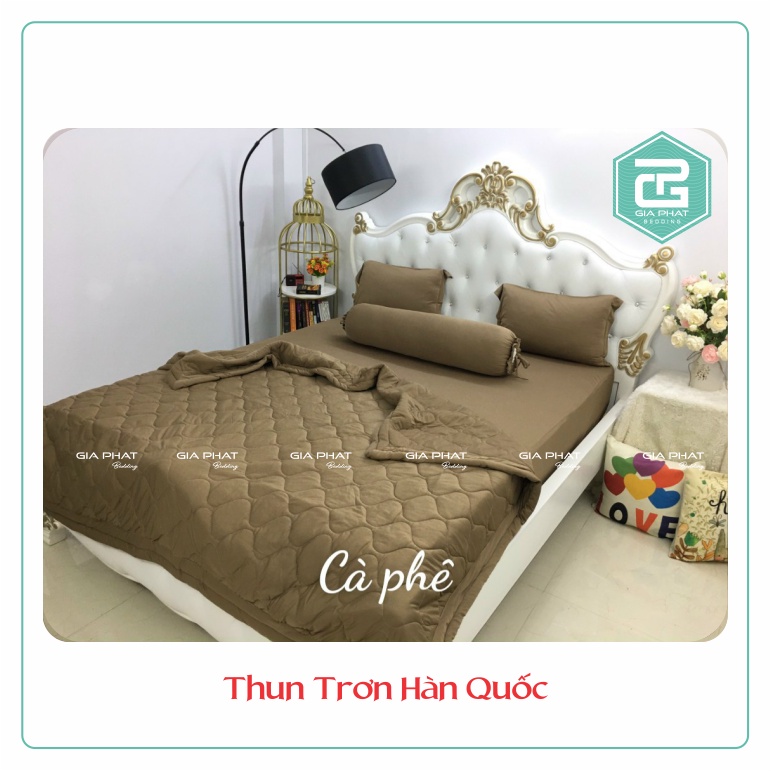Bộ ga giường 1m x 2m, 8 tấc Thun lạnh Hàn Quốc trơn 1 màu 4 món mát lạnh cao cấp