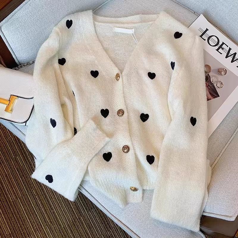 Áo Cardigan Dệt Kim Tay Dài Cổ Chữ v Màu Trắng Thời Trang Mùa Thu Phong Cách Pháp Cho Nữ  tao bao