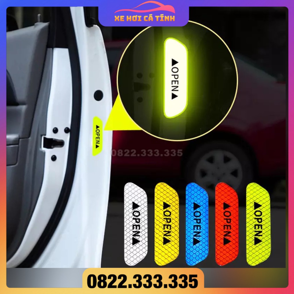 Bộ 4 decal dán phản quang OPEN cánh cửa xe ô tô - Phản Quang báo hiệu cửa xe đang mở loại tốt nhiều màu tuỳ chọn