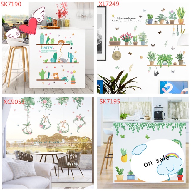 Sticker dán tường họa tiết chậu cây xanh dễ thương bắt mắt