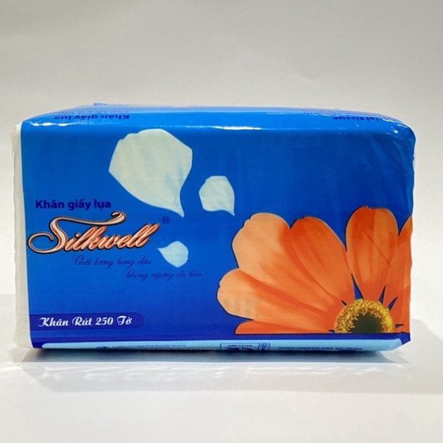 Combo Sốc 30 gói Giấy ăn Silkwell xanh 250 tờ khổ 140, khăn giấy rút lụa siêu mềm mịn,du lịch tiện dụng