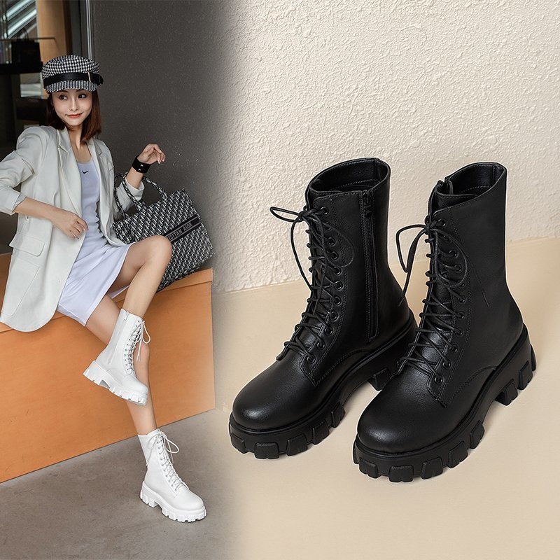 Boot nữ cổ cao phong cách Ulzzang cao cấp,có khóa kéo đế dộn 5cm hottrend 2021