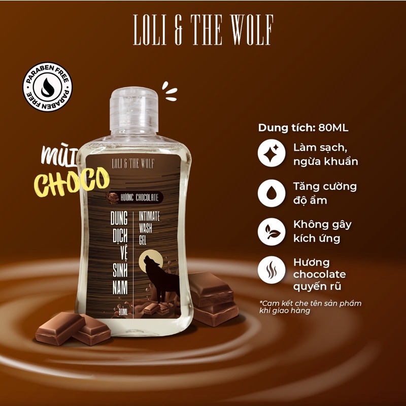 Dung dịch vệ sinh nam giới Loli The Wolf hương Chocolate khử mùi tốt chai 80ml