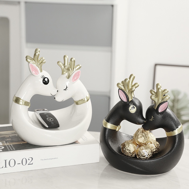 Đồ Thủ Công Để Bàn Trang Trí Phòng Khách Hình Chú Nai Bằng Gốm Sang Trọng