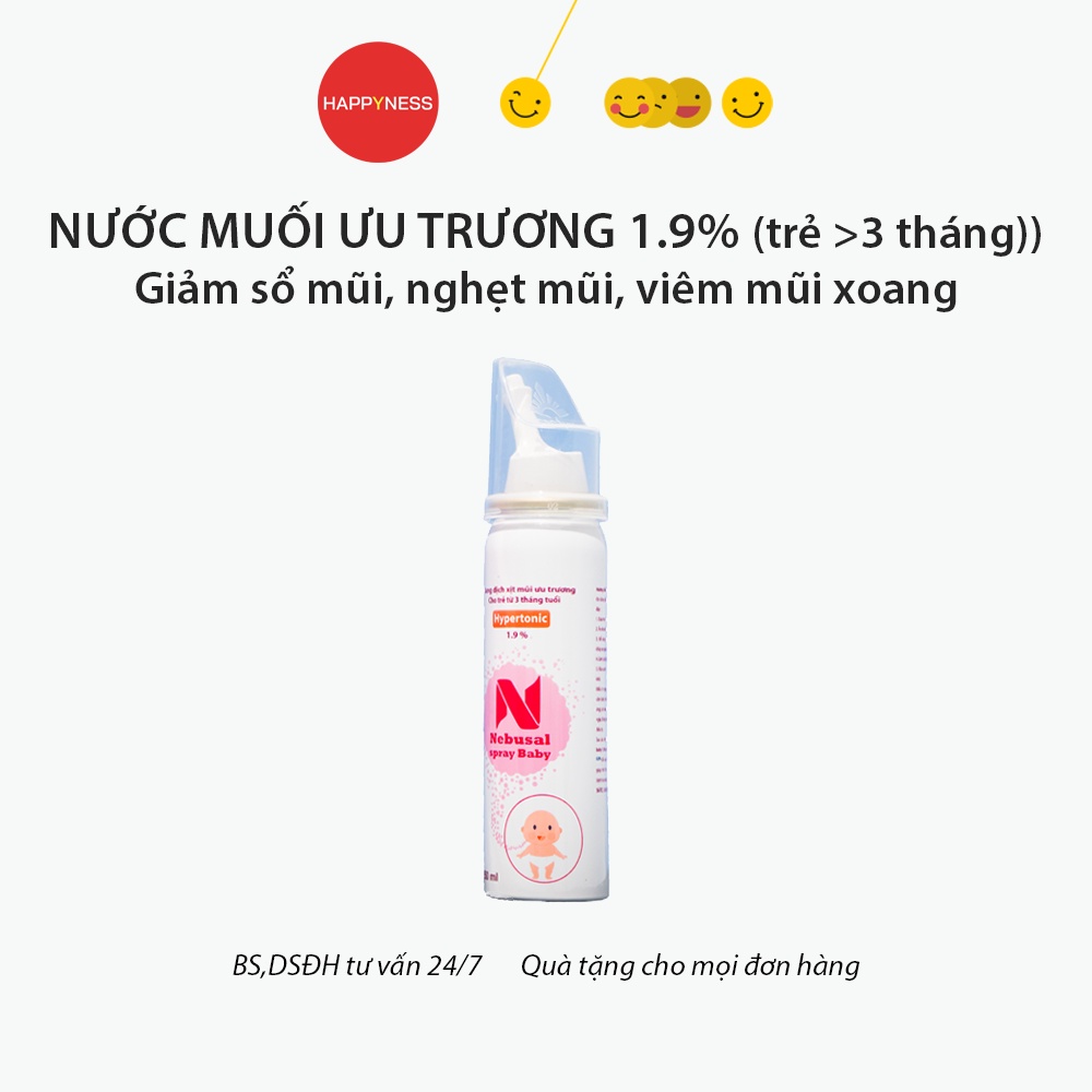 Nước muối sinh lý xịt mũi Nebusal - Nước muối ưu trương, nhược trương, đẳng trương - Lọ 50ml