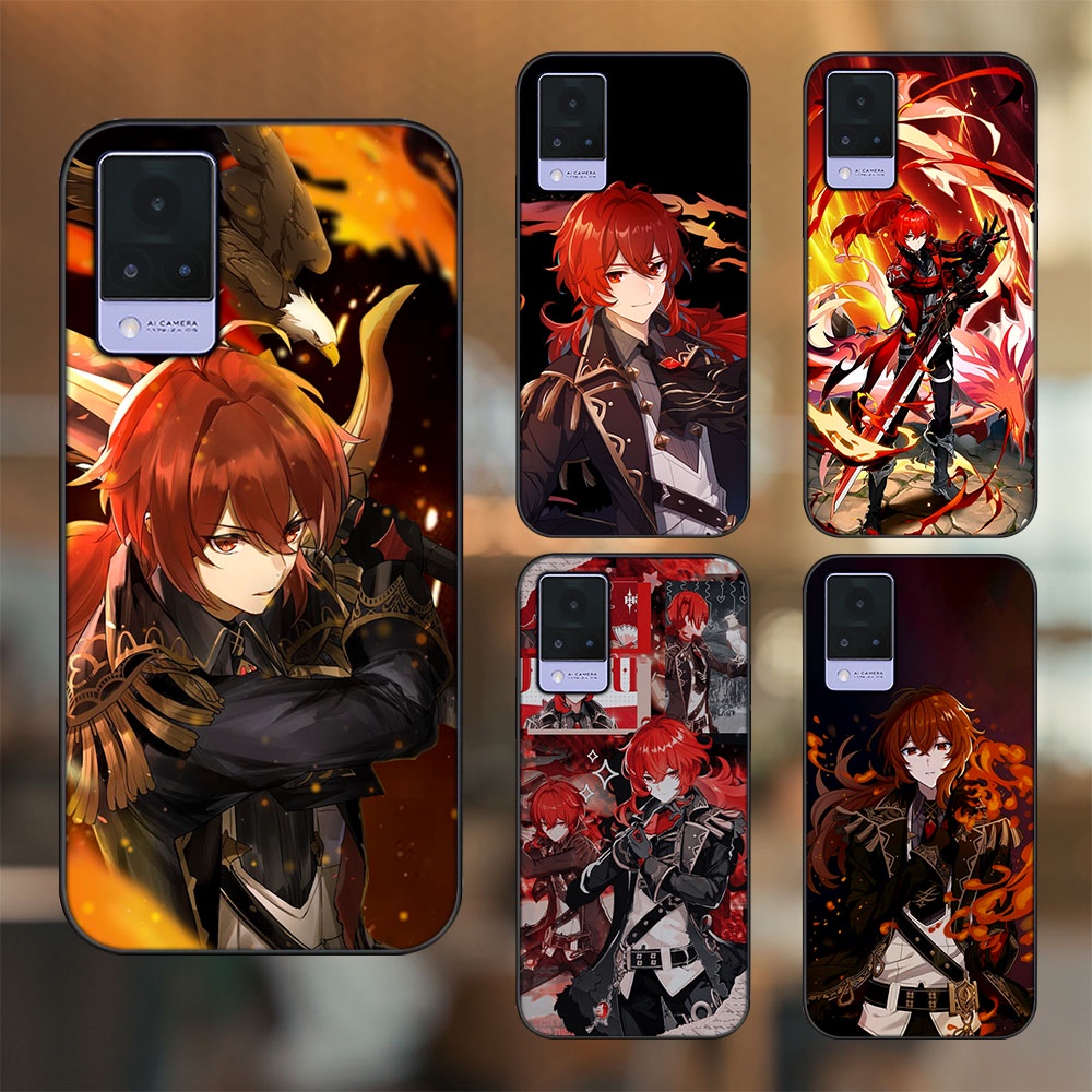 Ốp lưng Vivo V21 viền đen in hình Diluc Genshin Impact