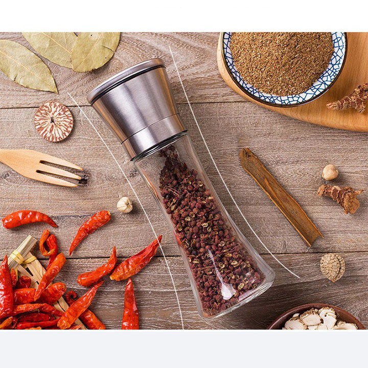 Lọ xay tiêu inox 304 thân thủy tinh cao cấp