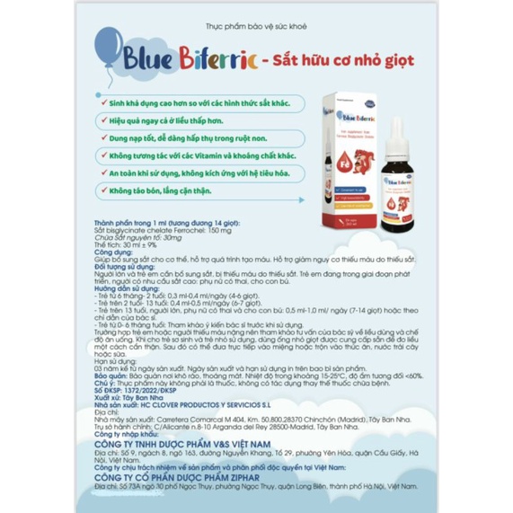Blue Biferric - Sắt hữu cơ nhỏ giọt hàng nhập khẩu châu âu