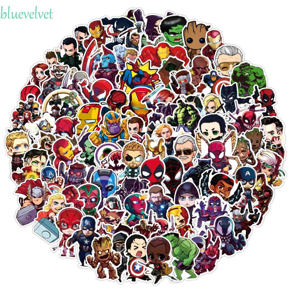 BLUEVELVET 100Pcs/Lot Cartoon Marvel Stickers DIY Toy Sticker Thor Captain America Super Heros Decal Stickers For Laptop Skateboard Notebook Graffiti Stickers Waterproof Luggage Guitar Fridge For Car Guitar Multi Use Ironman Hulk