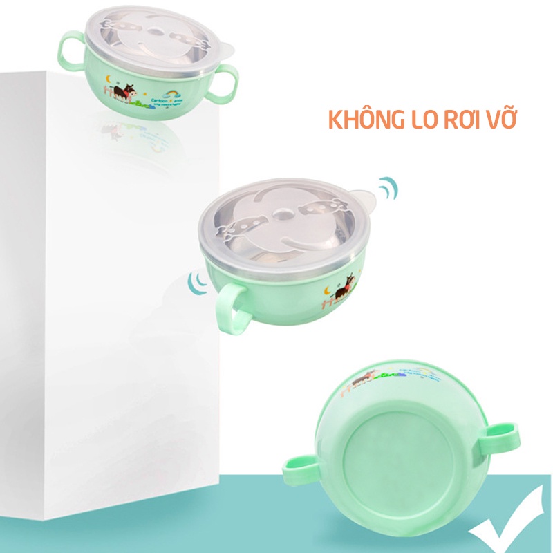 Bát ăn dặm inox  kèm thìa cho bé