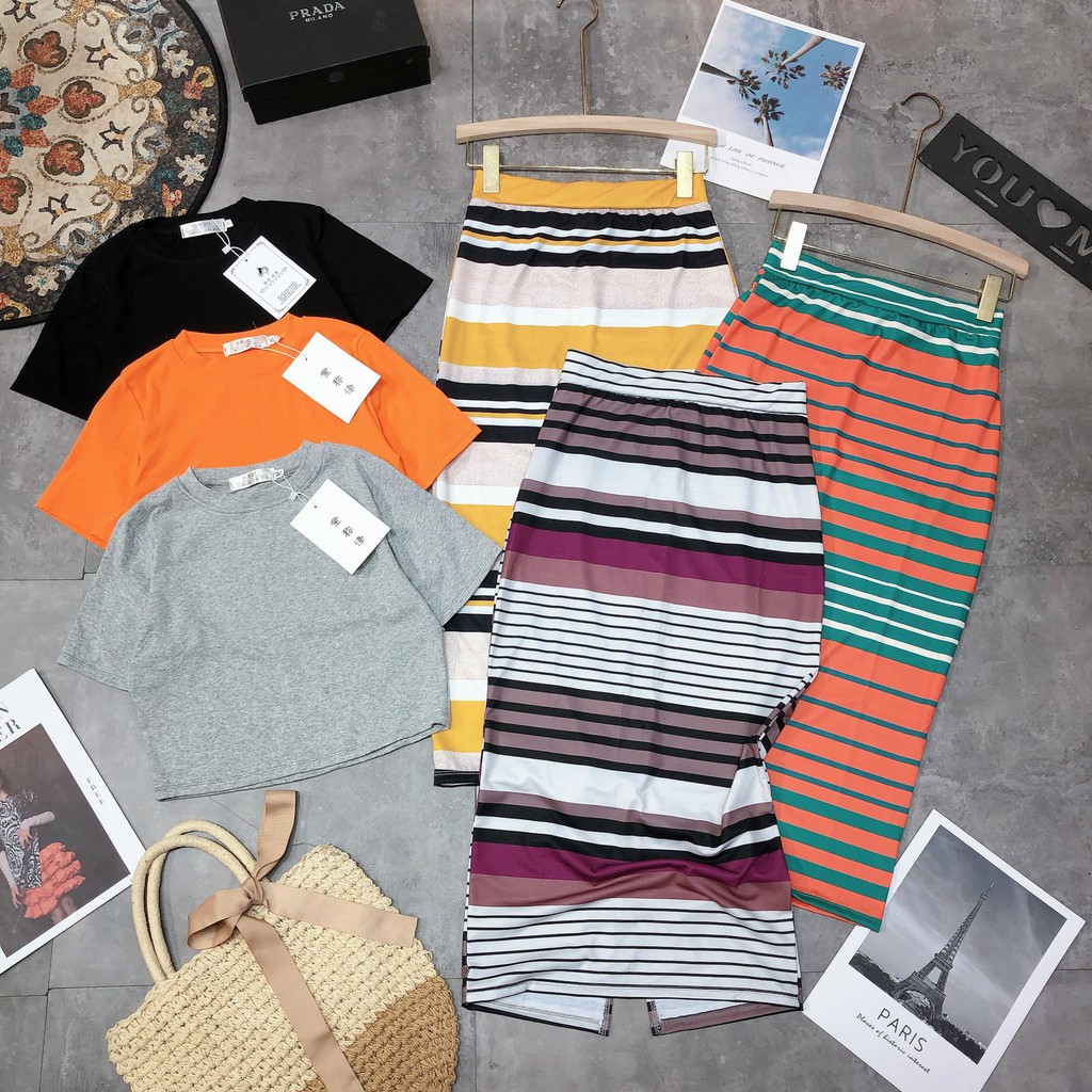 Sét áo crotop ,chân váy bút chì kẻ hot hit(kèm ảnh thật,video) | BigBuy360 - bigbuy360.vn