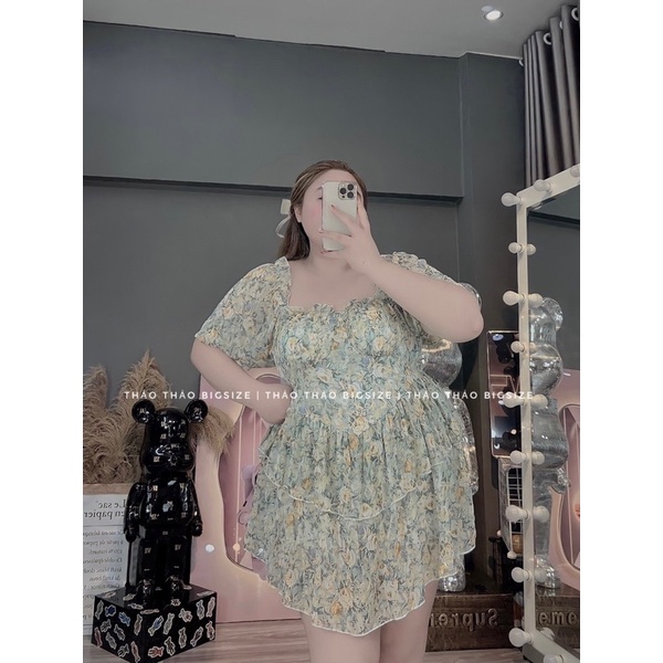 Đầm hoa voan xanh  - MÚP BIGSIZE 60-100KG