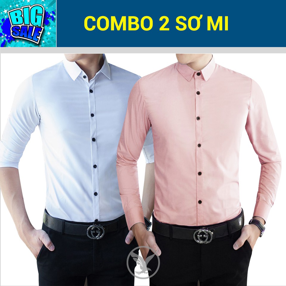 Combo 2 sơ mi (trắng + hồng phấn) lịch lãm - Dài tay