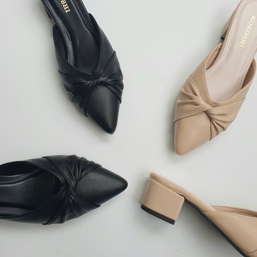 Giày sục nữ cao gót mũi nhọn HT.NeO gót vuông cao 5 phân da mềm phong cách thời trang công sở - 4423