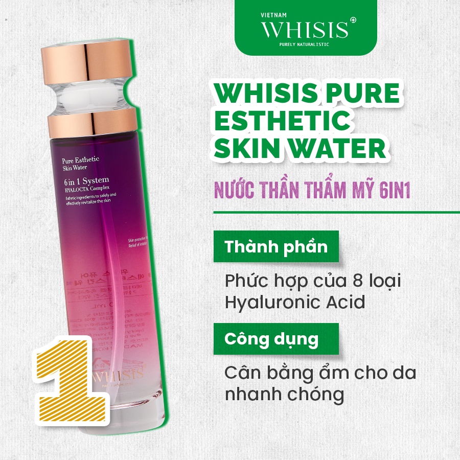 Nước Thần Làm Trắng Trẻ Hóa Da WHISIS Pure Esthetic Skin Water 6in1 Cân Bằng Cấp Ẩm Sâu Bên Trong Chai 120ml