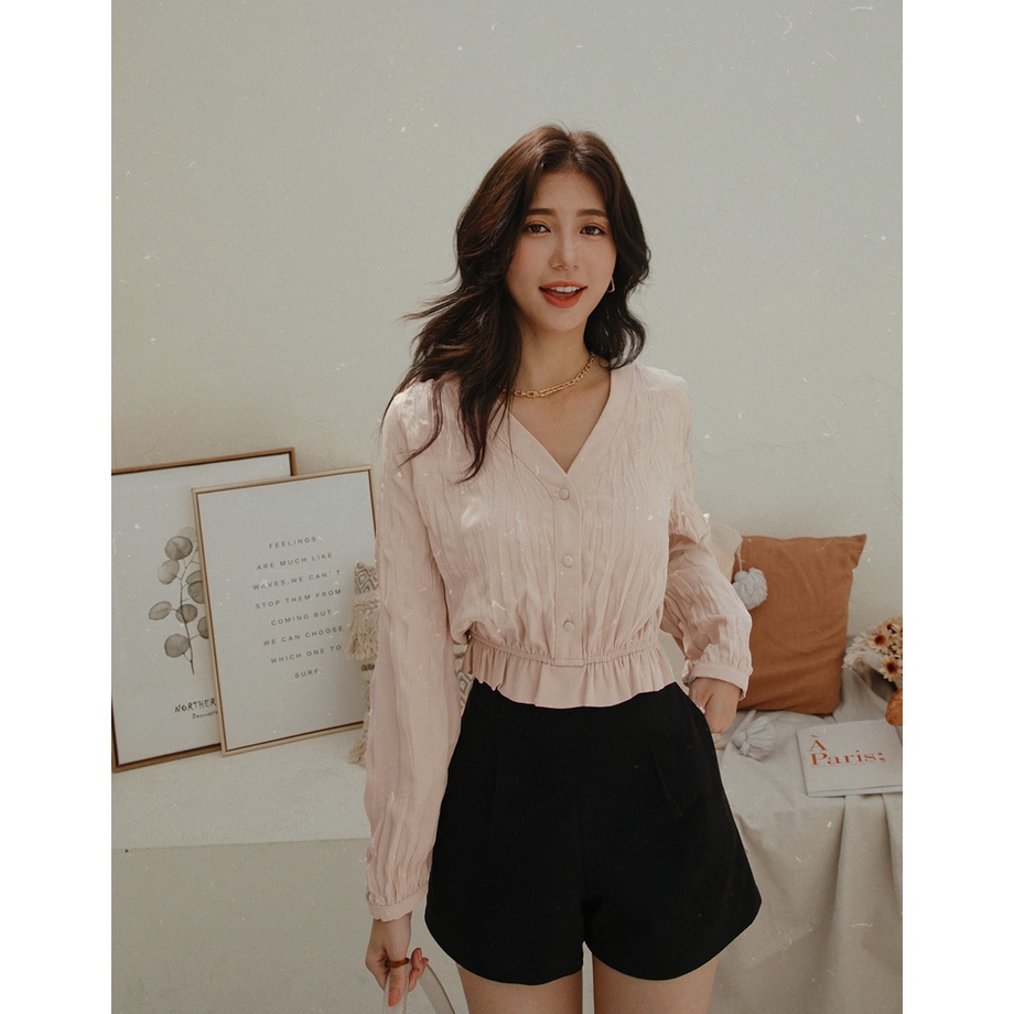 Áo croptop cổ V tay dài ôm eo nữ Air Space 2131821026