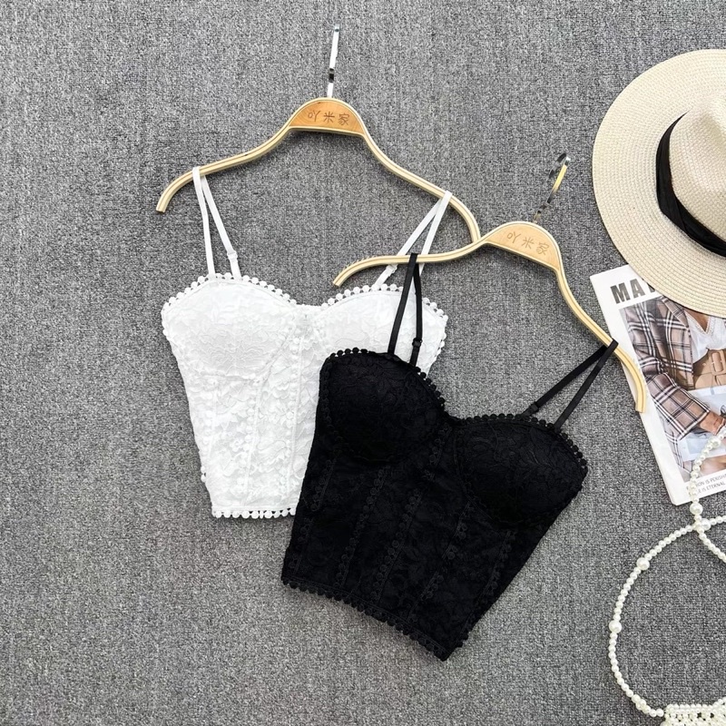 Áo hai dây cúp ngực croptop ren thêu, áo 2 dây hàng Quảng Châu loại 1