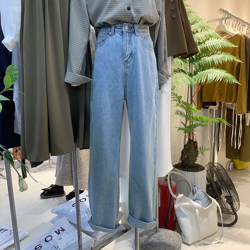 Quần Jeans Ống Suông Màu Xanh Nhạt Loại 1 Chuẩn Store Phong Cách Ulzzang Dễ Mix Đồ Mặc Hàng Ngày