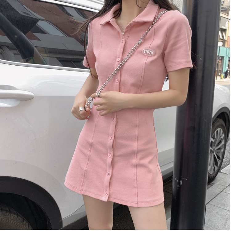 Đầm Cổ Polo Dáng Ngắn Ôm Eo Kiểu Hàn Quốc Thời Trang Mùa Hè Cho Nữ