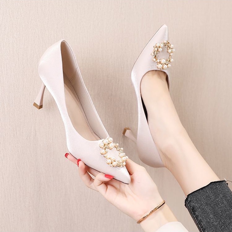 Giày cao gót mũi nhọn cỡ 7cm đính đá giả thời trang cho nữ