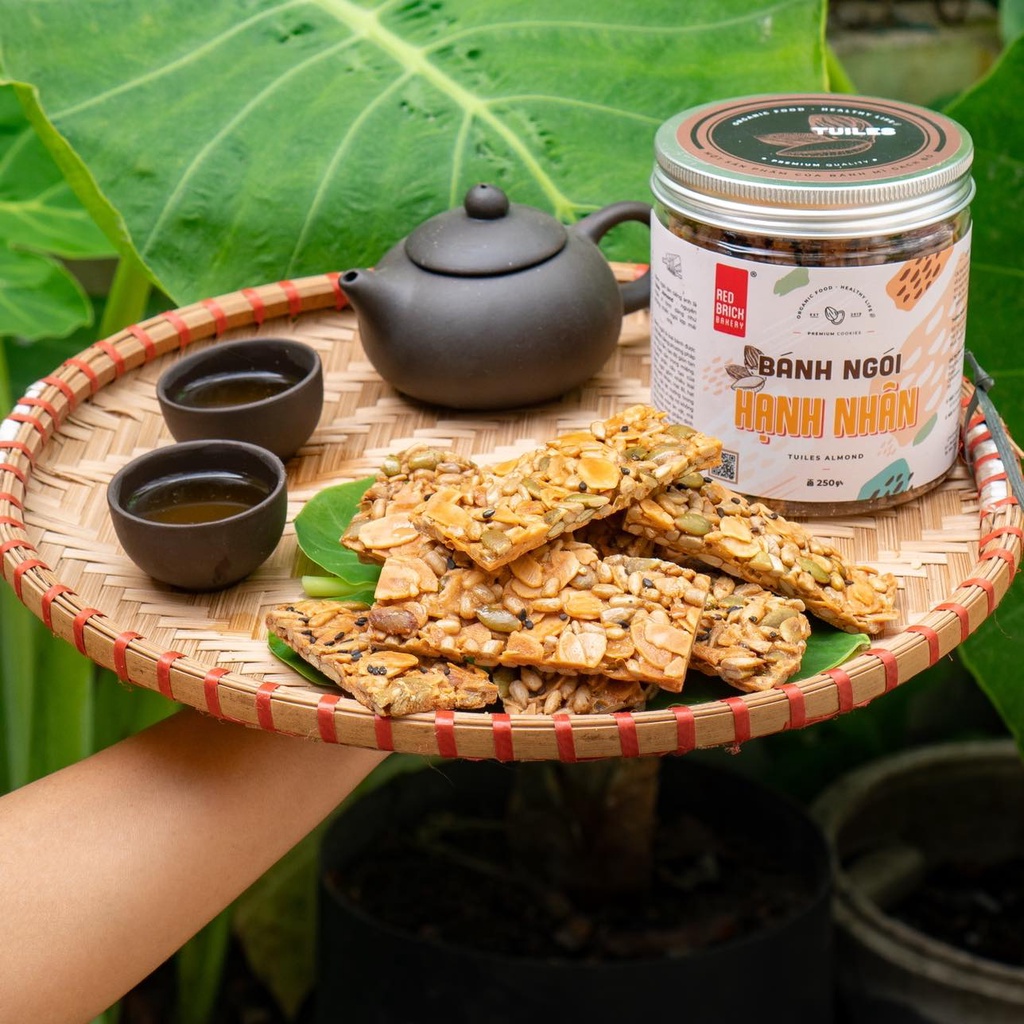 Bánh ngói hạnh nhân ăn kiêng Gạch đỏ hũ 250g, bánh giảm cân không đường, keto tiện lợi tốt cho gym, yoga