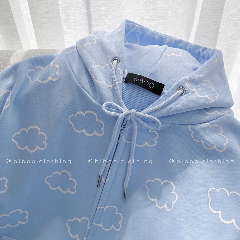 BIBOO - Áo khoác Hoodie Zip form rộng in hình ĐÁM MÂY chất liệu nỉ chân cua mịn đẹp