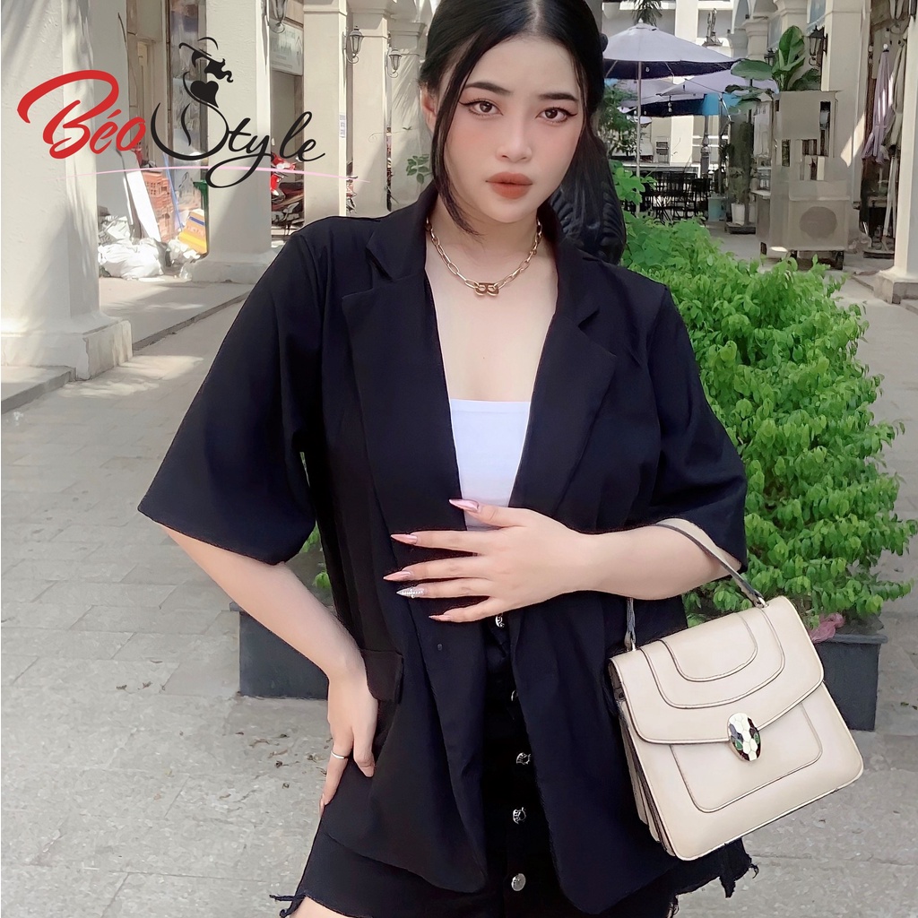 Áo blazer BIGSIZE cổ vest tay cộc  AKBS023 Béo Style cho người béo mập 55-100kg - Phù hợp đi tiệc, công sở hoặc đi chơi