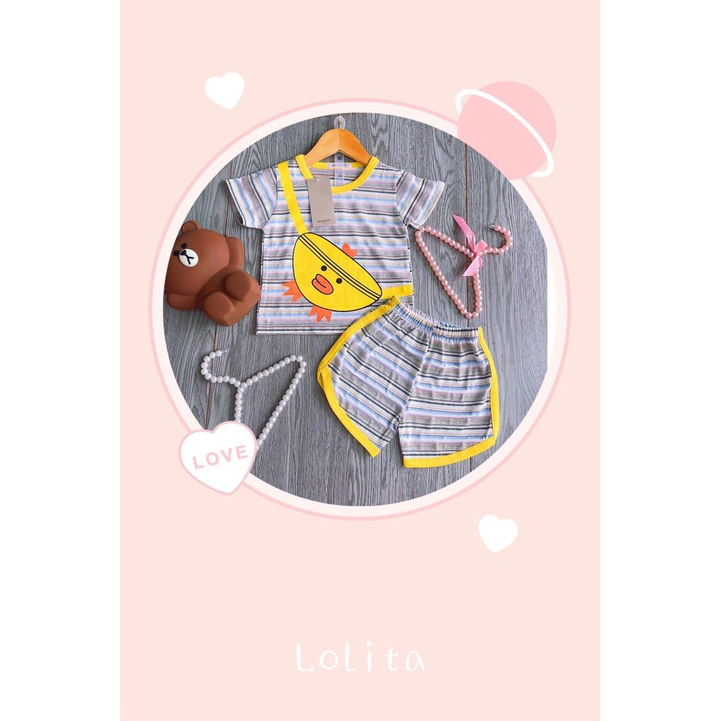 Bộ kẻ thun cotton in họa tiết cho bé trai, bé gái