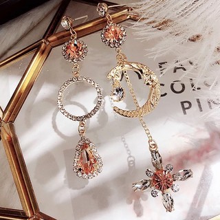 Bông Tai Khuyên Tai S925 Phong Cách Hàn Quốc Đính Đá Vintage Retro Ulzzang Bất Đối Xứng [H48]