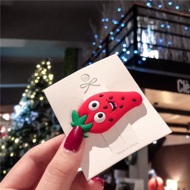 set 3 Kẹp bấm tóc mái trái cây mặt cười siêu dẻo cho bé