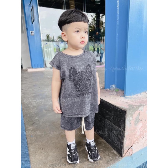 Bộ quần áo ba lỗ bé trai, Bộ sát nách chó giặt mốc cho bé