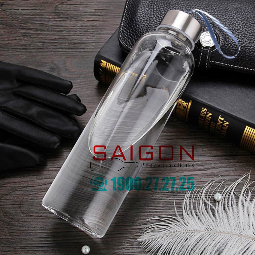 Bình Nước Thủy Tinh 500ml Nắp Dây Xách