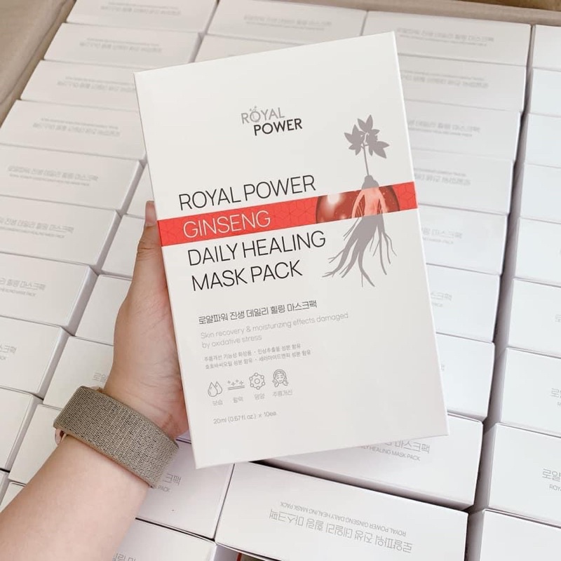 Mặt Nạ Tinh Chất Hồng Sâm Ngừa Lão Hóa Hàn Quốc Royal Power Ginseng Daily Healing Mask Pack 20ml - Hộp 10 Miếng