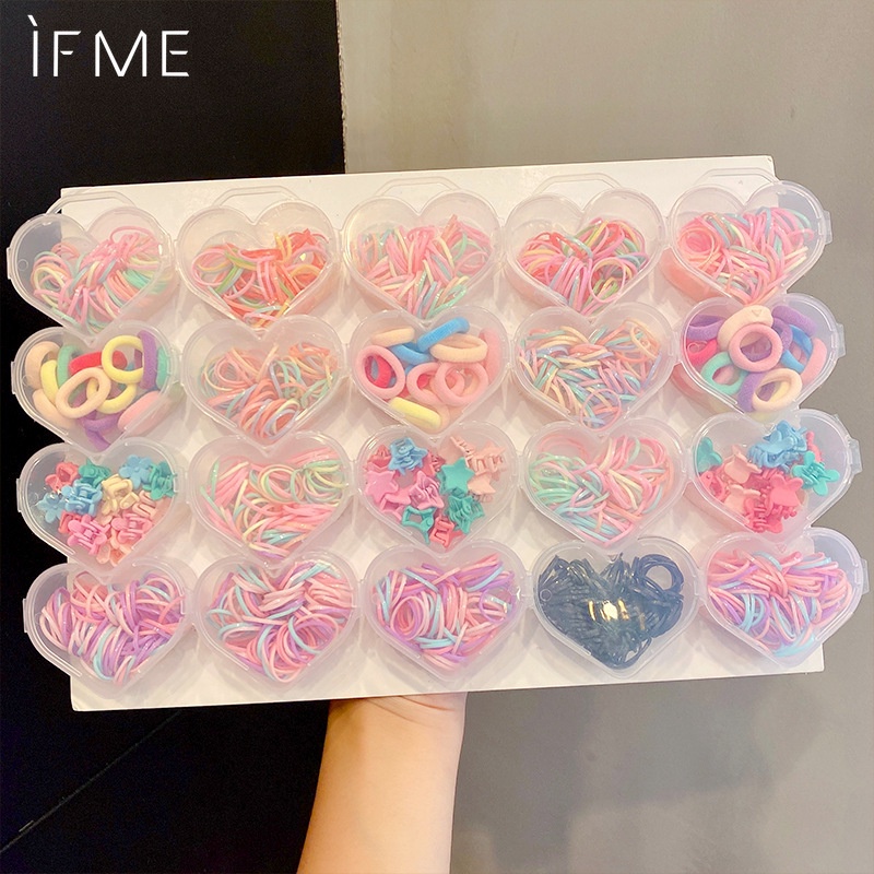 IF ME Hộp Dây Buộc Tóc Cao Su Co Giãn Họa Tiết Hoạt Hình Cho Bé Gái