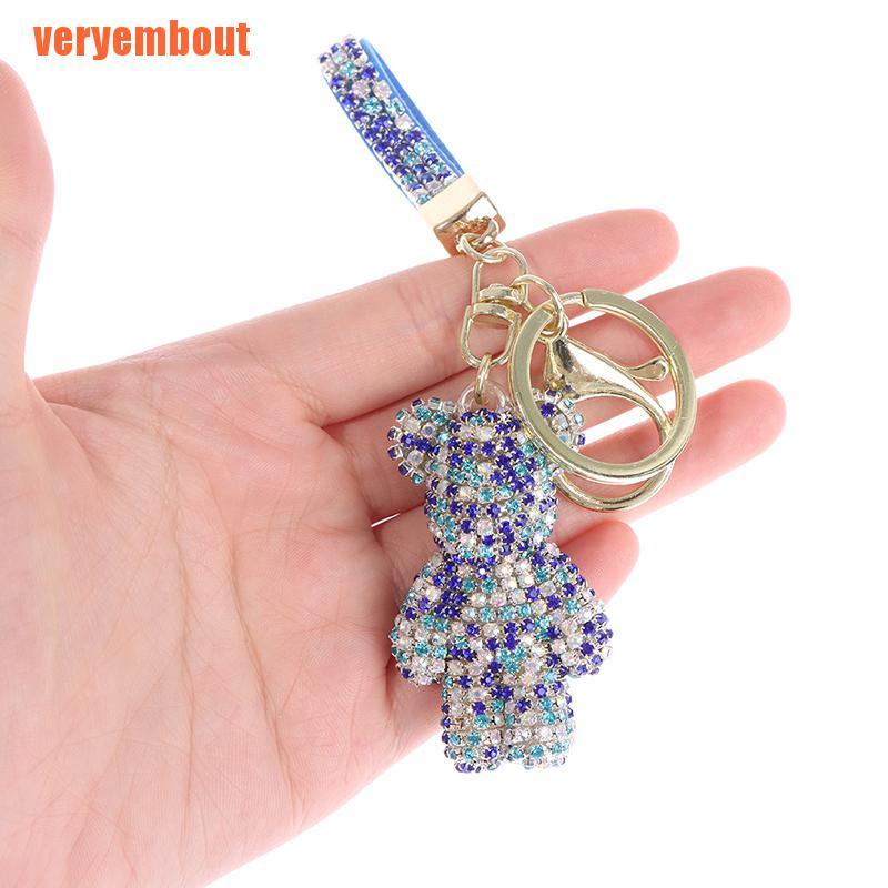 Móc Chìa Khóa Bằng Da Đính Đá Hình Gấu Đáng Yêu